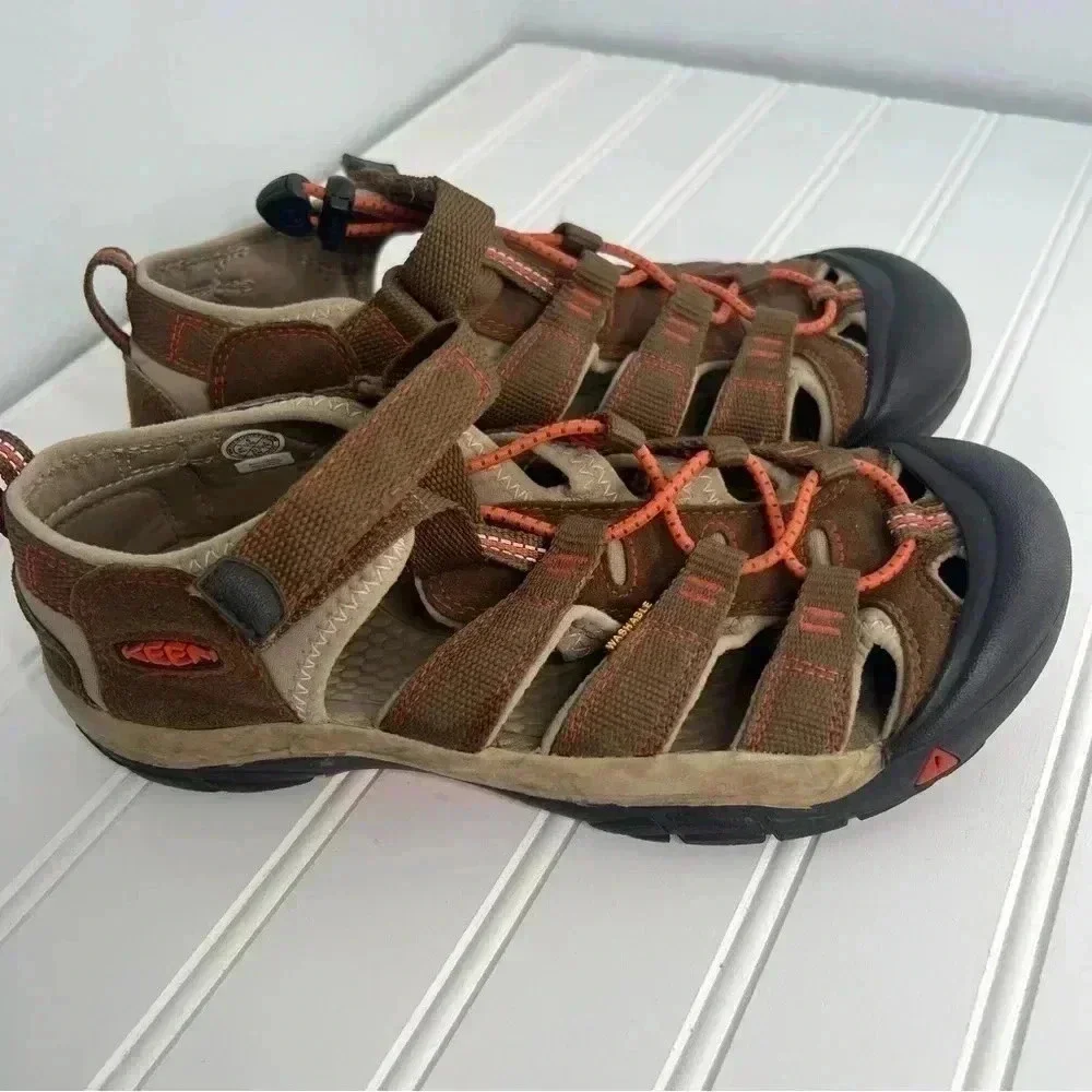 Keen‎ Washable Sandal Big Kid Brown Orange Waterproof Shoes Sz 5
